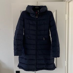 Gently used Navy Blue Moncler Flammette down jacket, size 2.